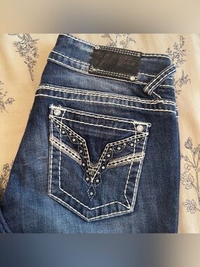 Vigoss Dark Blue Boot Cut Jeans with Embellished Pocket